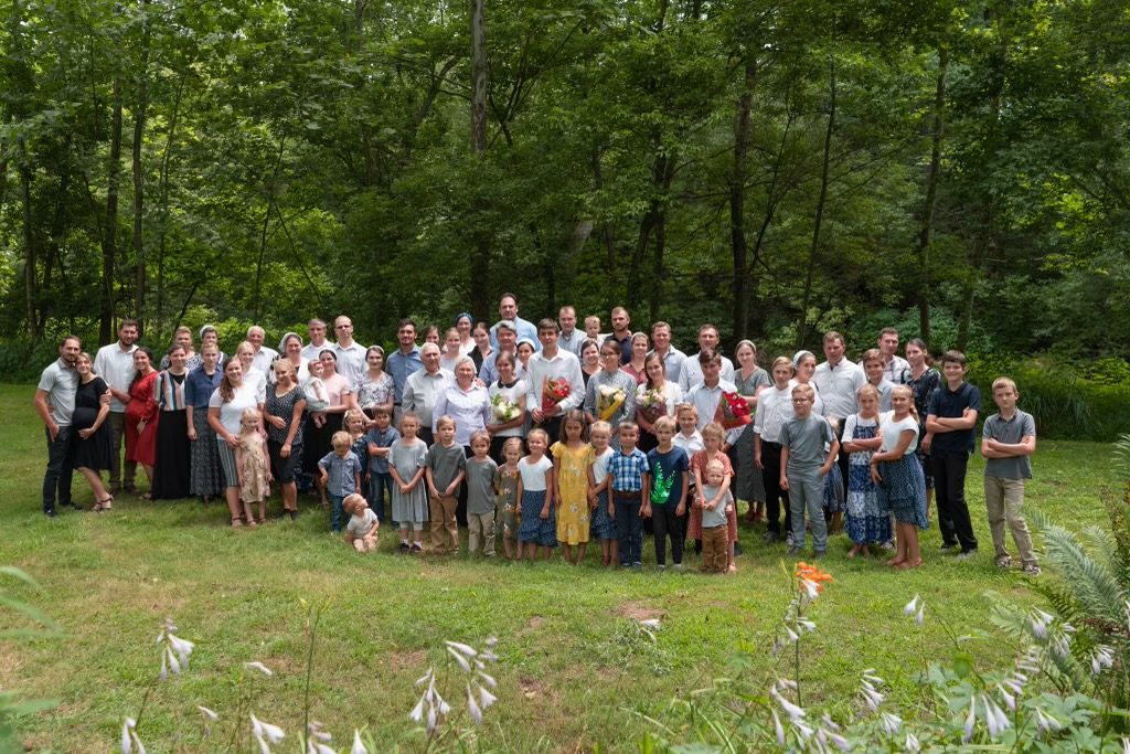 Our church family gathered outdoors after a service